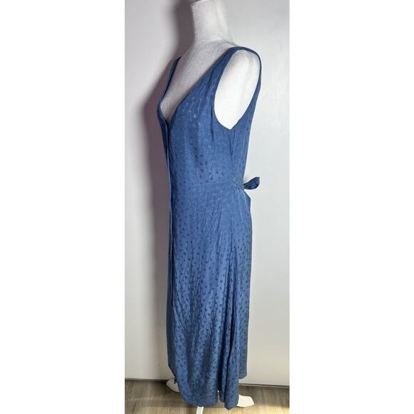 Anthropologie FRNCH Paris Medium Blue Embroidered Button-Up V-Neck MIDI Dress - Picture 4 of 16
